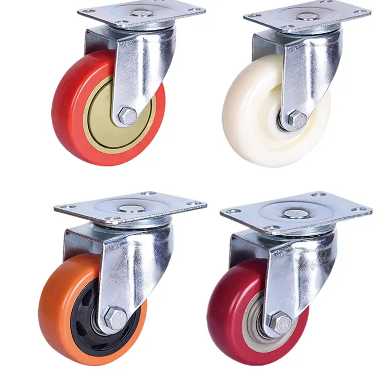 Universal Medium Duty 2.5 3 4 5 6 Inch Heavy Duty Red PVC Fixed Swivel Wheel Castors Industrial Brake caster