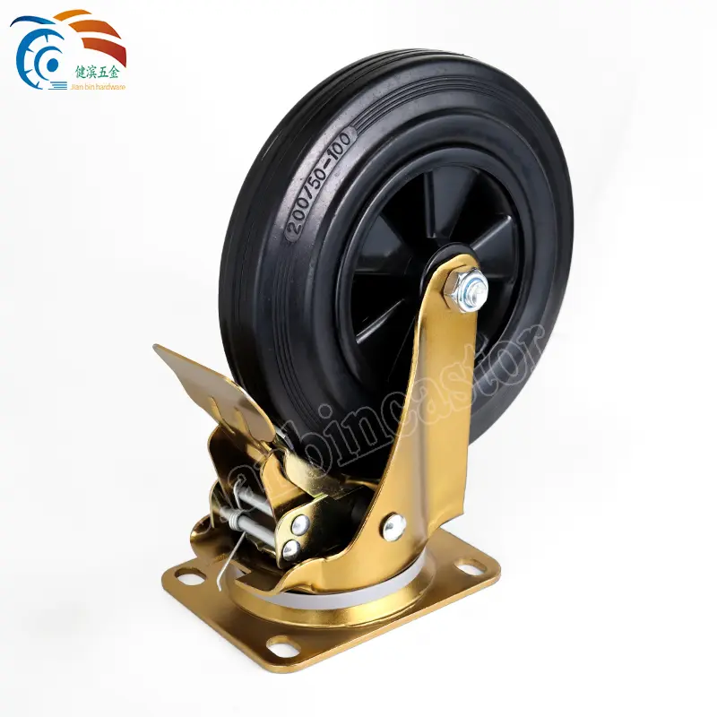 150mm 200mm PP Core Black Rubber Waste Bin Caster