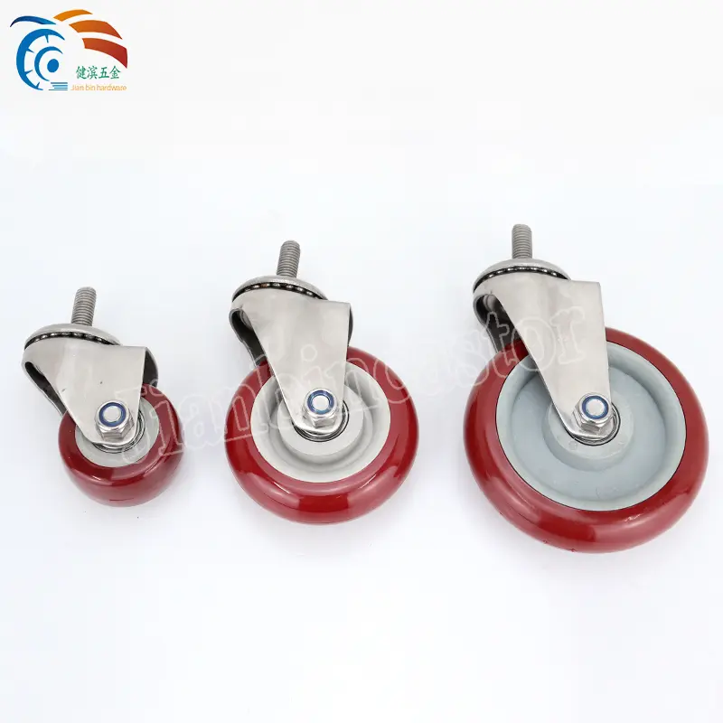 3/4/5 inch red PU PVC Stainless Steel Fixed Swivel Brake Caster Wheel