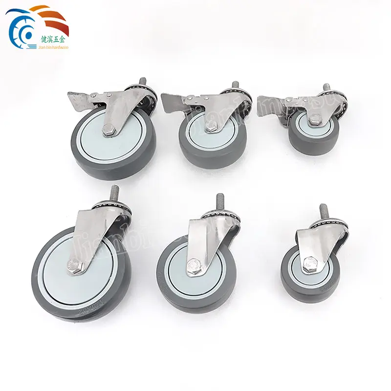 Stainless Steel Bracket PU TPR Wheel Thread 75-125mm Casters