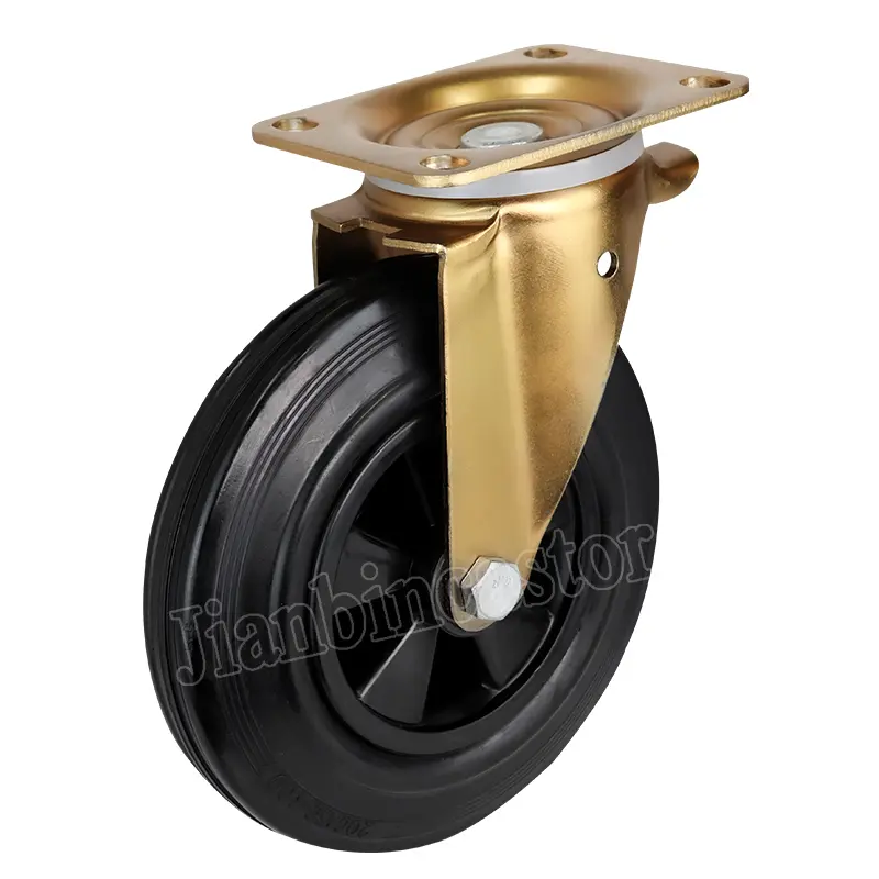 Industrial Wheel Castor 6 Inch Black Rubber Wheel PP Core Caster Wheel Rubbish Bin Trolley Swivel Locking Brake Type