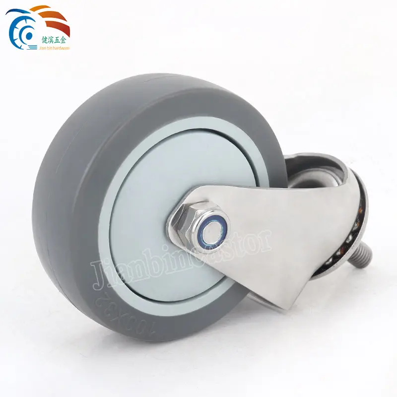 Stainless Steel Bracket PU TPR Wheel Thread 75-125mm Casters
