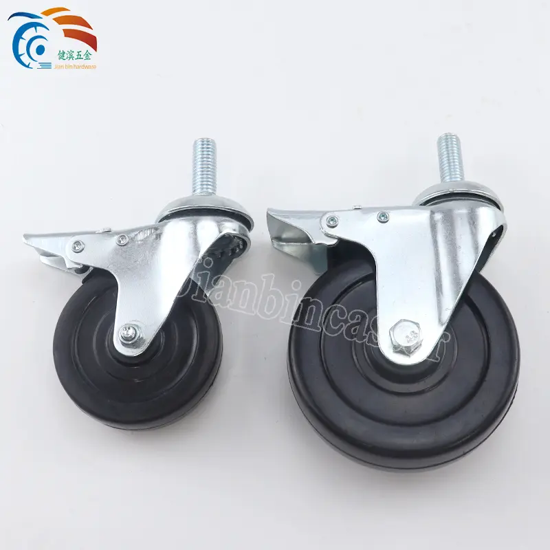 3in 75mm Swivel Steel Hub Black Rubber Wheel Industrial Castor