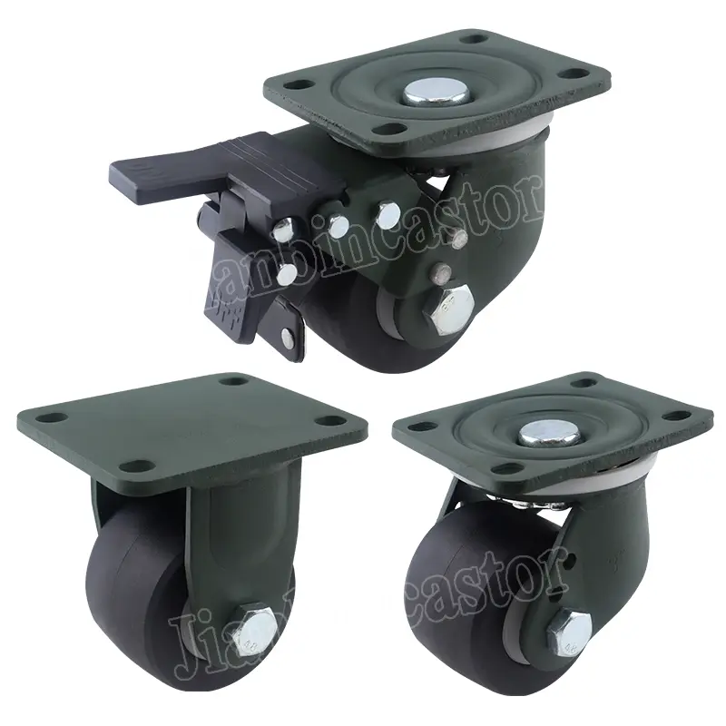 2.5 Inch 3 Inch Dual Brake Rigid Fixed aluminium core Caster With soft rubber tread Wheel industrial casters heavy duty