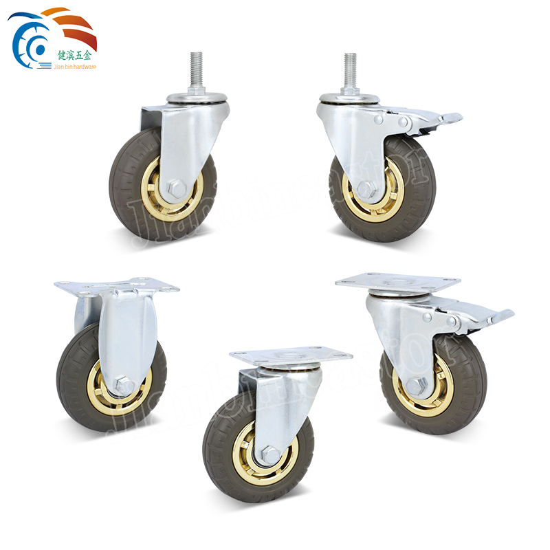 5 Inch Trolley Grey Elastic Rubber Wheel Caster For Industrial Wheels Scaffolding