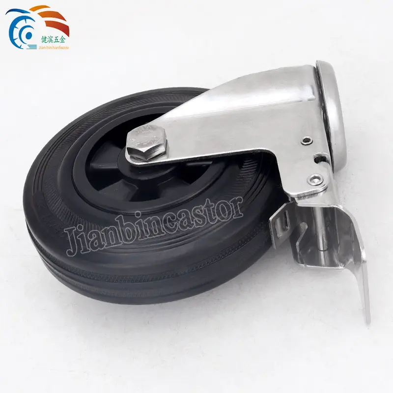 Stainless Steel 304 Brake Housing High Elastic Rubber Heavy Duty Wheel Caster