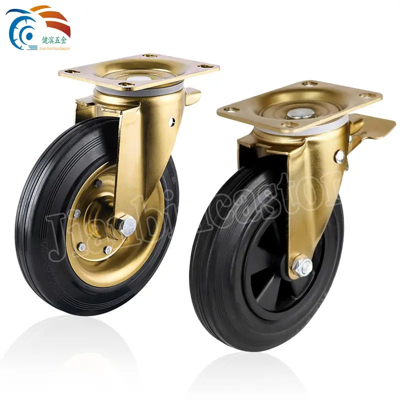 8-Inch Plastic Trash Bin Rubber Swivel Caster Wheel Barrow With Brake