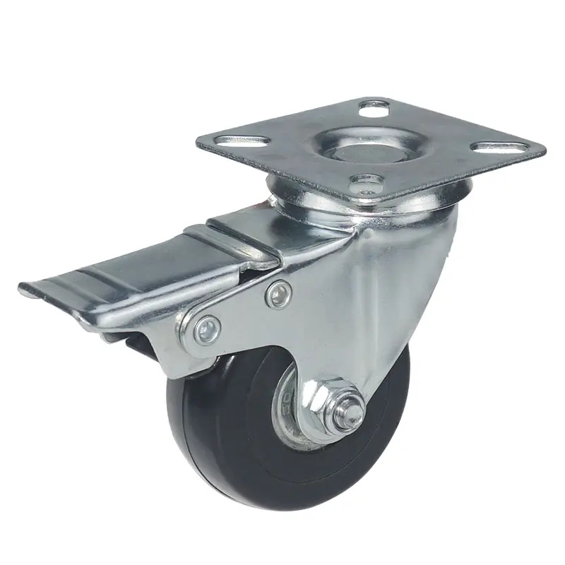 Medium Duty 2 Inch Swivel Plate Industrial PVC black Caster Trolley Wheel with Total Brake