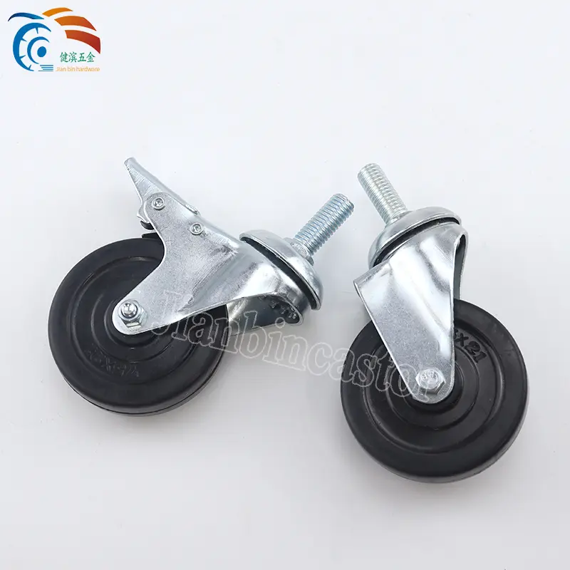3in 75mm Swivel Steel Hub Black Rubber Wheel Industrial Castor