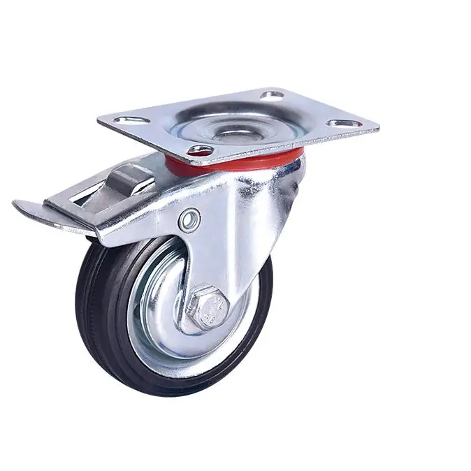 Custom Wholesale 2.5 Inch Rubber Castor Furniture Cart Wheel Swivel Plate Locking Industrial Caster Heavy Duty Caster for Shopping Cart
