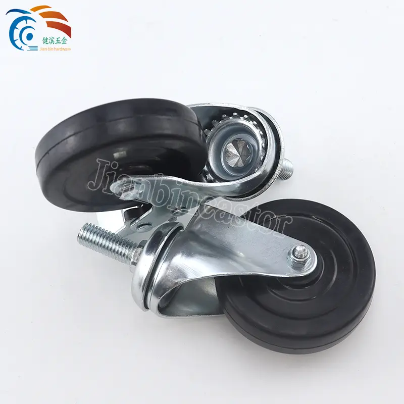 3in 75mm Swivel Steel Hub Black Rubber Wheel Industrial Castor