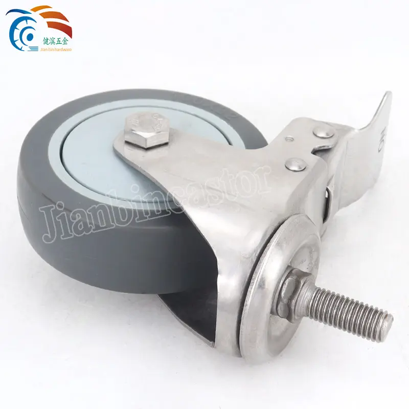 Stainless Steel Bracket PU TPR Wheel Thread 75-125mm Casters