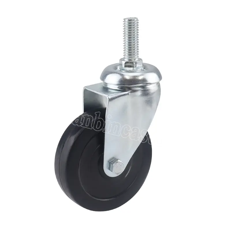 3in 75mm Swivel Steel Hub Black Rubber Wheel Industrial Castor