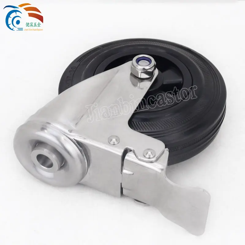 Stainless Steel 304 Brake Housing High Elastic Rubber Heavy Duty Wheel Caster