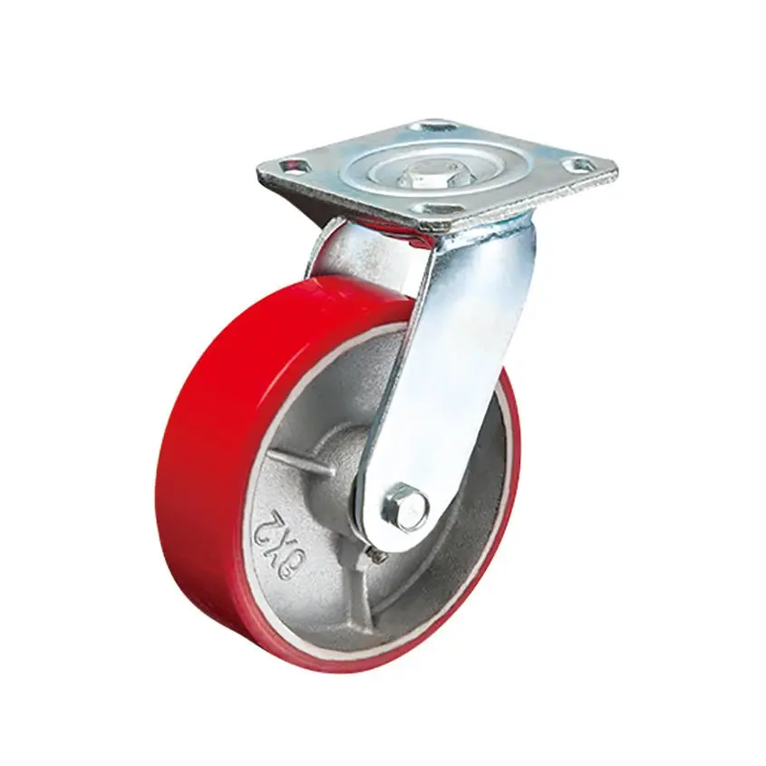 4 5 6 8 Inch Ball Bearing Industrial Swivel Heavy Duty Caster Cast Iron Core Red PU Wheels