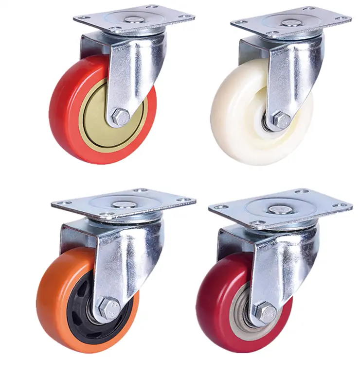 3 Inch 75mm Threaded Stem Swivel Head Top Plate Double Ball Bearing Medium Duty Caster Red PVC Wheels
