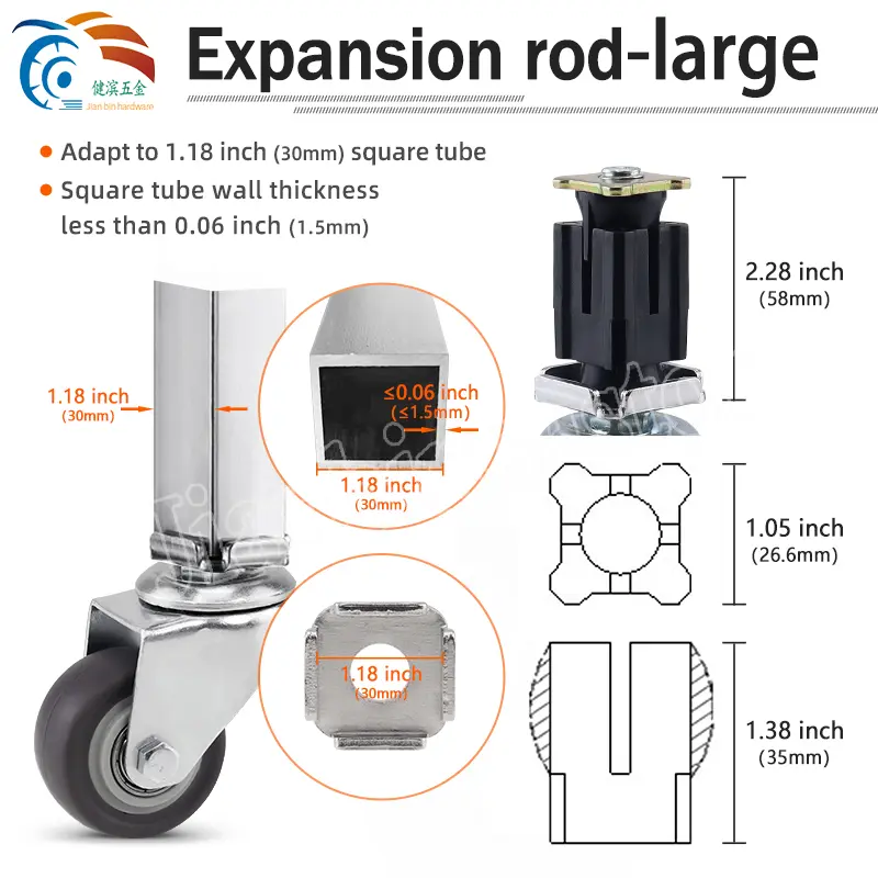 2 inch 2.5 inch 3 inch 4 inch stainless steel square tube telescopic caster silent universal caster dining car caster