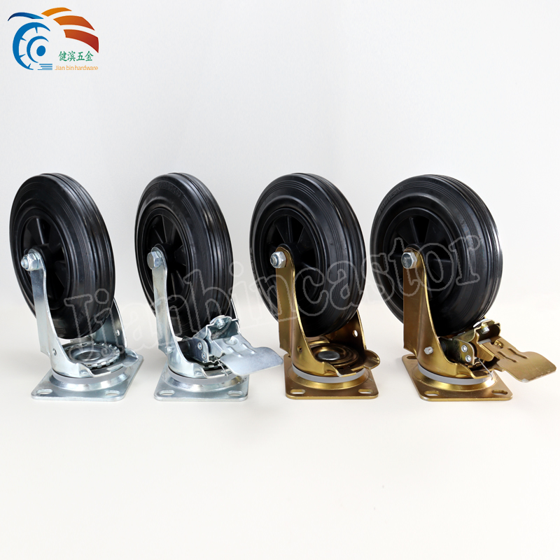 Trash Bin 150mm&200mm Swivel Brake Plate Steel Rubber Casters Wheels