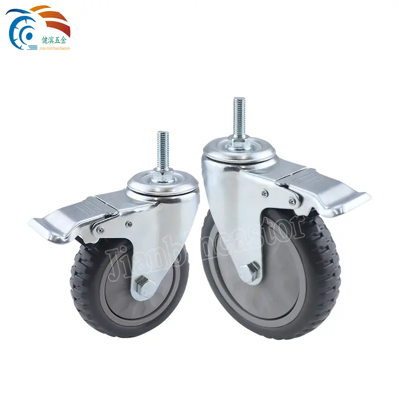Factory 3/4/5 Inch Industrial Trolley Caster Wheel Load Weight 60/70/80 Kg PVC Medium Duty Swivel Caster Wheel with Brake