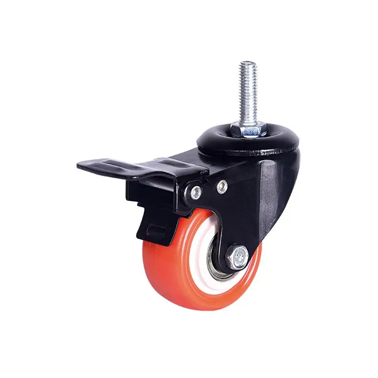 Medium Duty 75mm Red Casters Wheel Single Ball Bearing PVC Material PP Core Industrial Trolleys Swivel Brake Castors