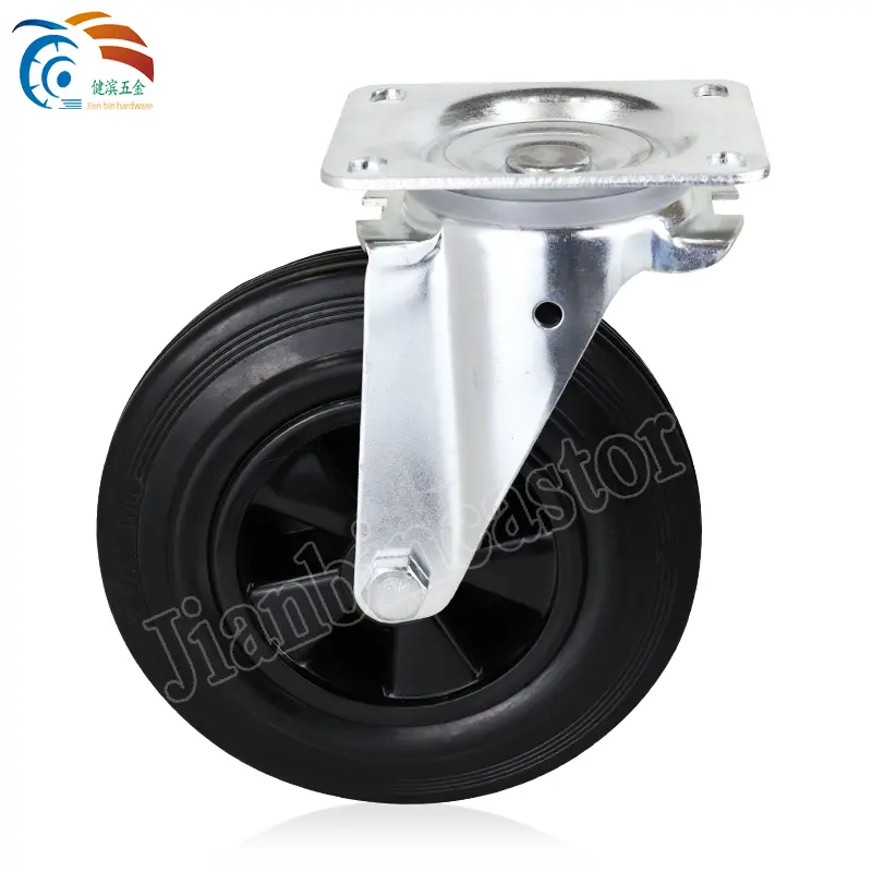 6-Inch Heavy-Duty Plastic Trash Bin Rubber Gold Zinc Swivel Caster Wheel Barrow Without Brake