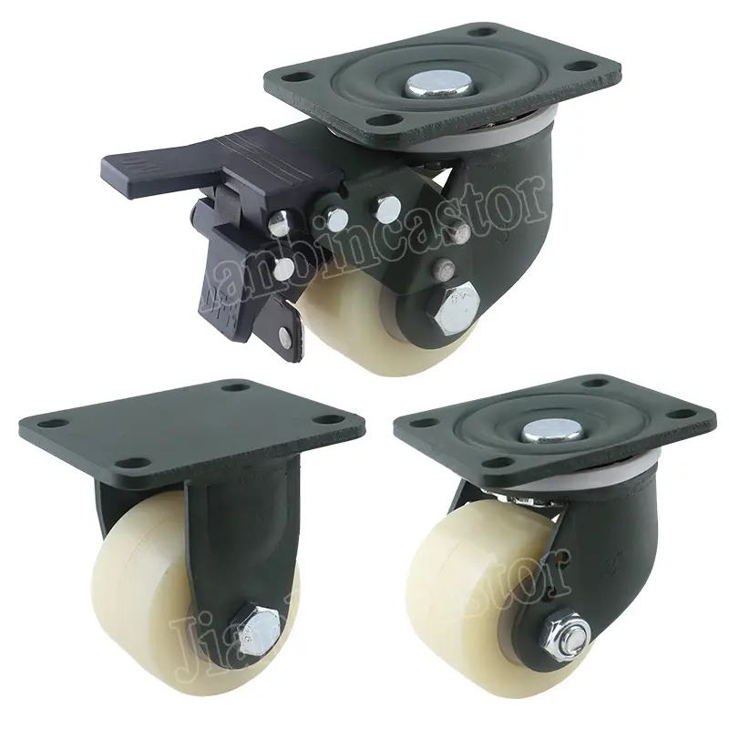 2.5 Inch 3 Inch Dual Brake Rigid Fixed aluminium core Caster With soft rubber tread Wheel industrial casters heavy duty