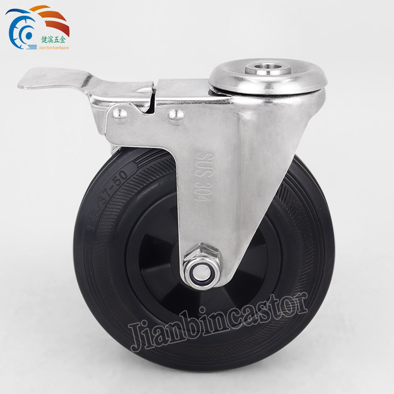Stainless Steel 304 Brake Housing High Elastic Rubber Heavy Duty Wheel Caster