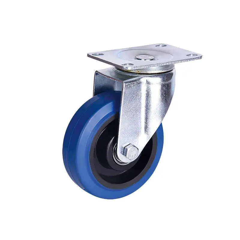 Industrial European Blue Elastic Rubber Castor Medium Duty wheel