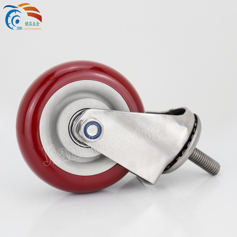 3/4/5 inch red PU PVC Stainless Steel Fixed Swivel Brake Caster Wheel