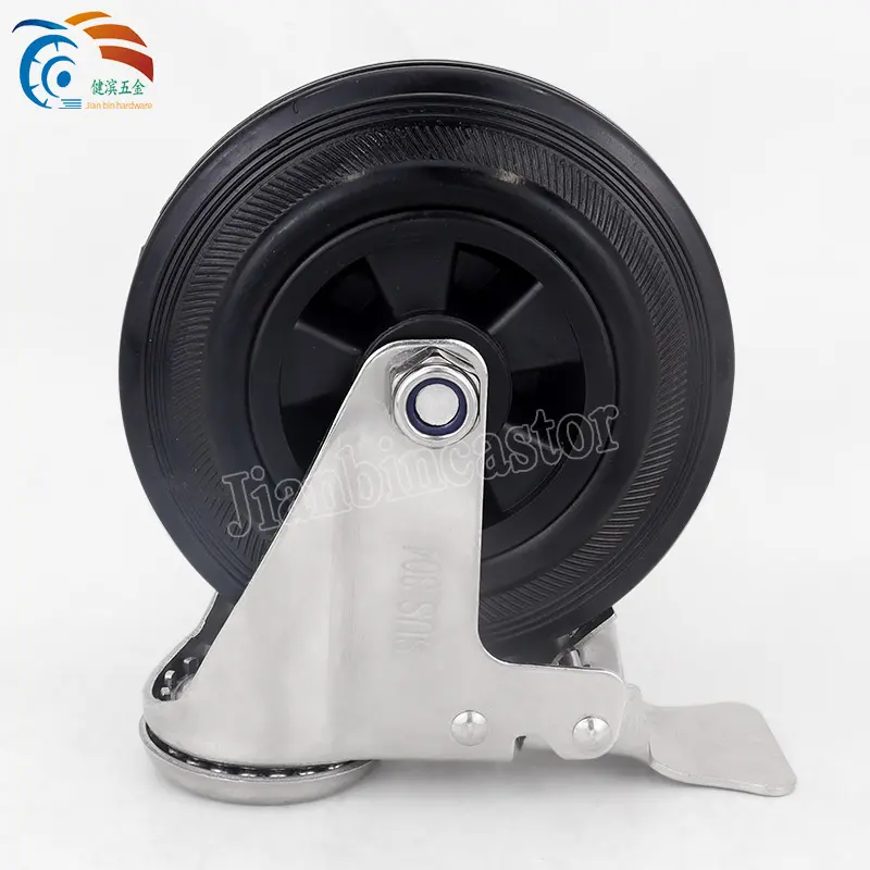 Stainless Steel 304 Brake Housing High Elastic Rubber Heavy Duty Wheel Caster