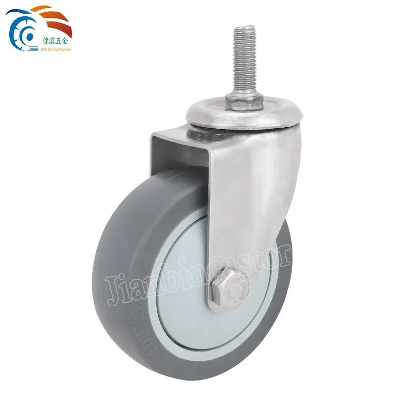 Stainless Steel Bracket PU TPR Wheel Thread 75-125mm Casters