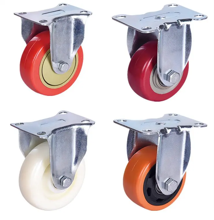3 Inch 75mm Threaded Stem Swivel Head Top Plate Double Ball Bearing Medium Duty Caster Red PVC Wheels